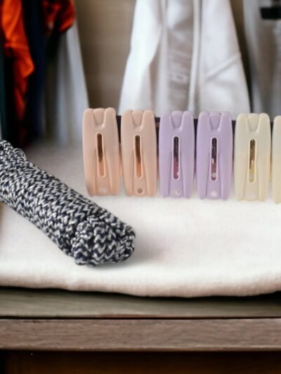 Cloth Drying Rope with Clips – Durable 7-Piece Hanging Set