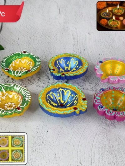 Clay Diya Set – Hand-Painted, Multicolor Decorative Lamps (6 Pc)