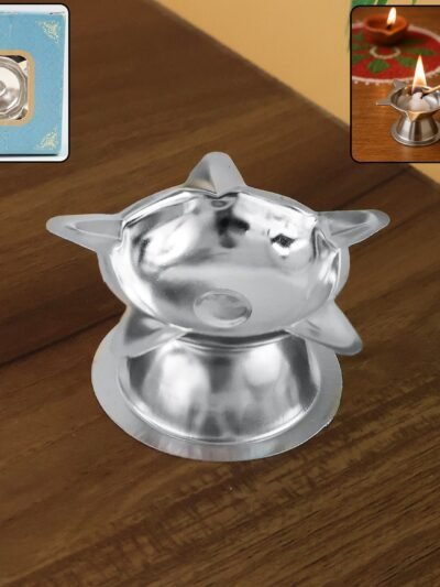 Stainless Steel Lotus Design Diya – Durable Traditional Puja Lamp