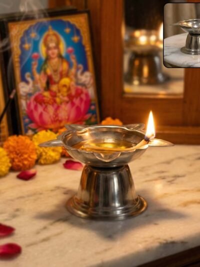 Sunflower Diya Stand – Big Stainless Steel Oil Lamp Holder