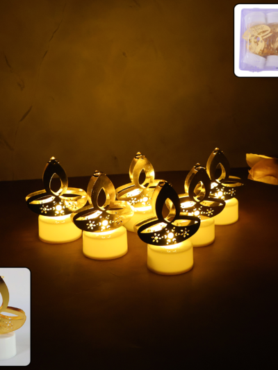 Golden Diya LED Tealight Candles – Elegant Flameless Decor Set