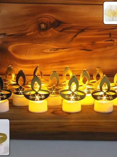 Golden Diya LED Tealight Candles – Safe Flameless Decor Set of 12