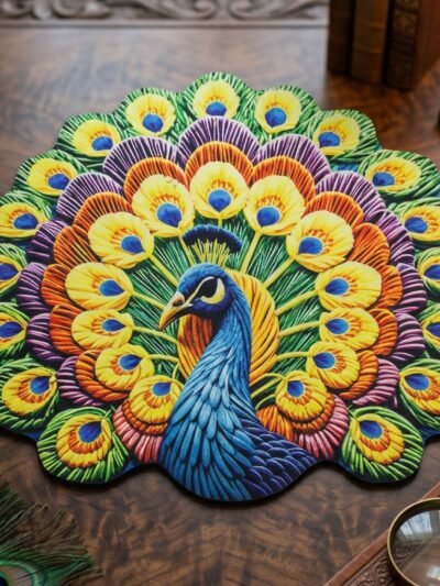 Peacock Design Floor Mat � Vibrant and Soft Home Decor