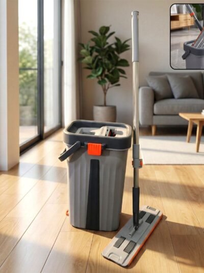 Flat Mop with Bucket Set – Big Size, Easy Press Wringer