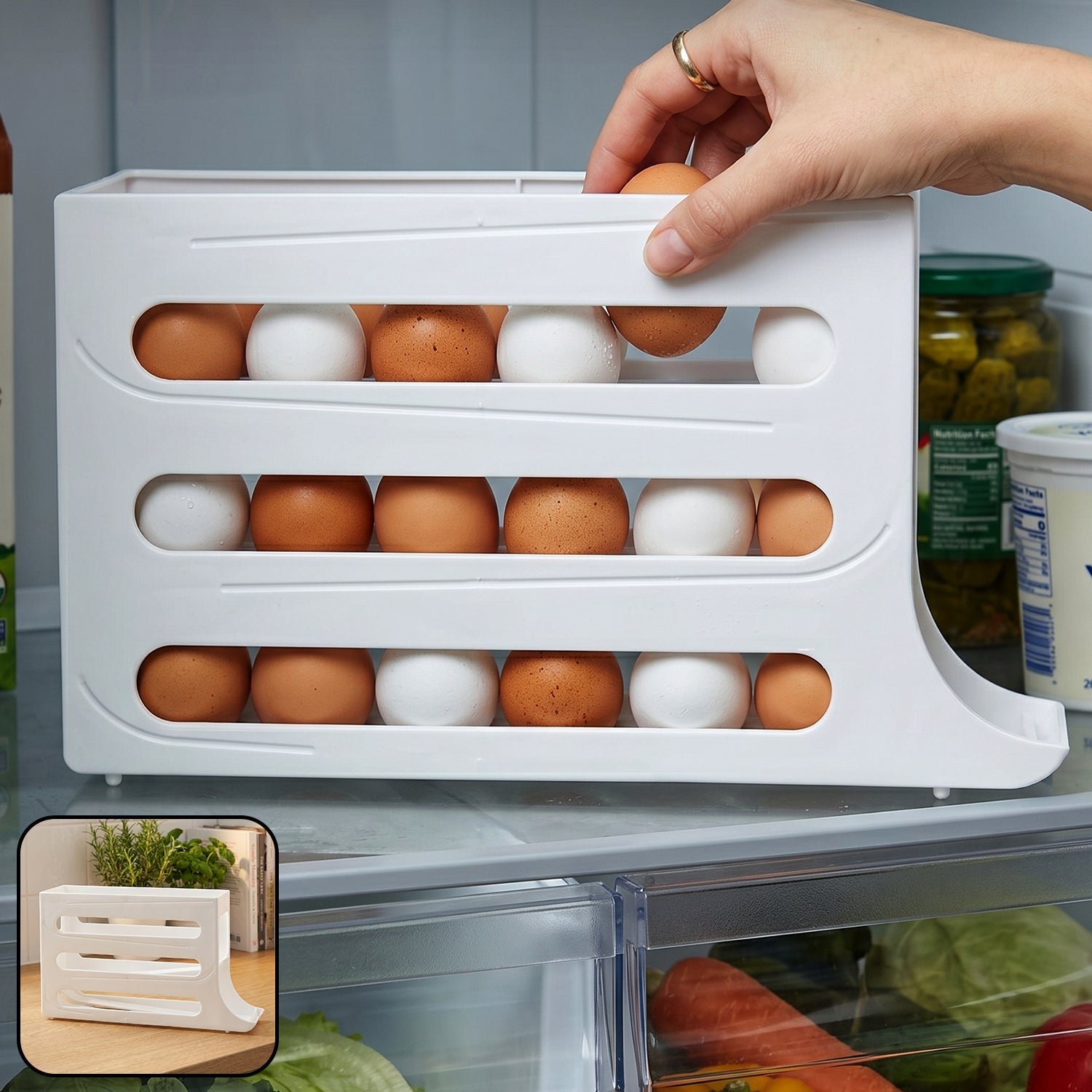 Plastic Egg Storage Organizer � Space-saving fridge tray for neat kitchen organization
