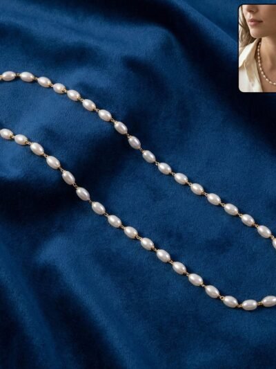 Pearl Beaded Necklace – Elegant Lightweight Gold-Tone Link Detail