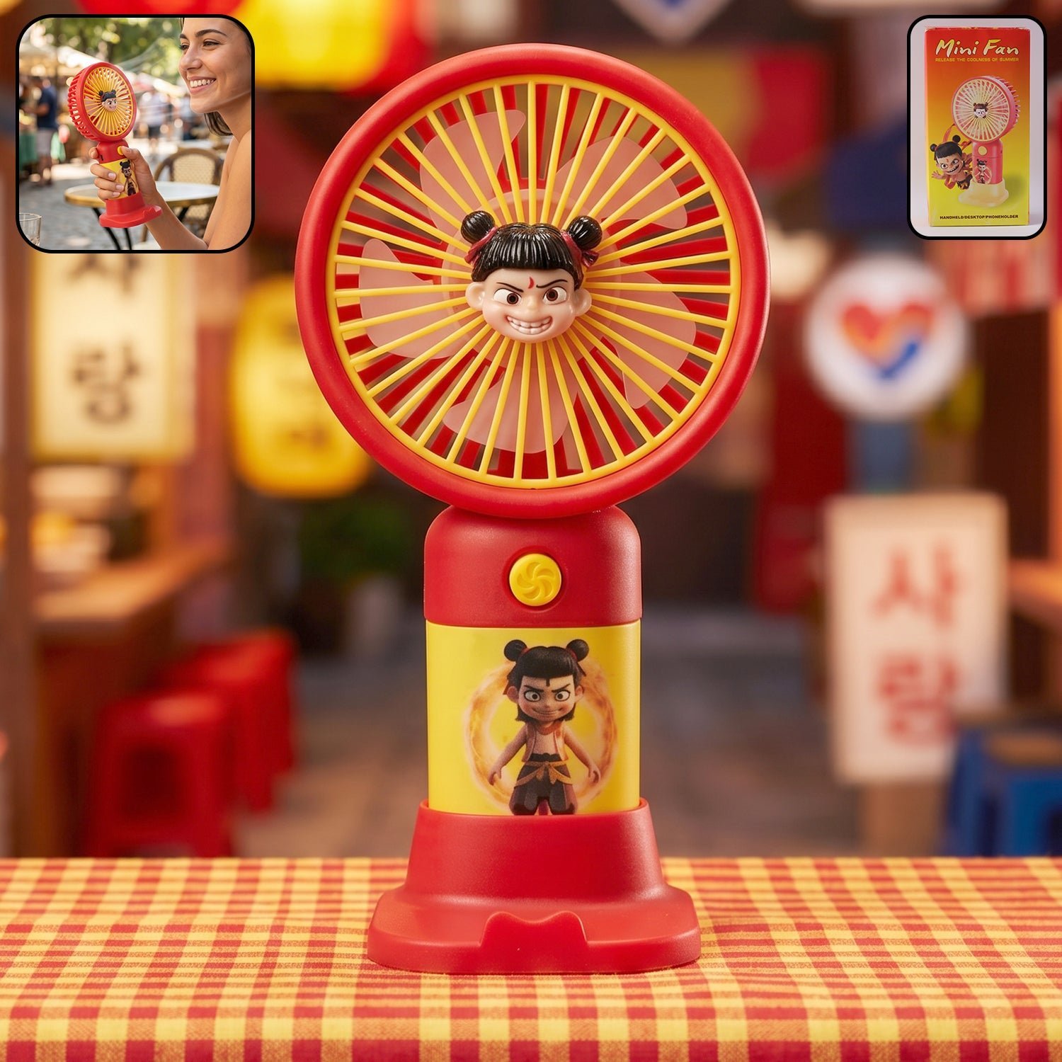 Cute Cartoon Character Mini Fan � Portable & Rechargeable for Kids