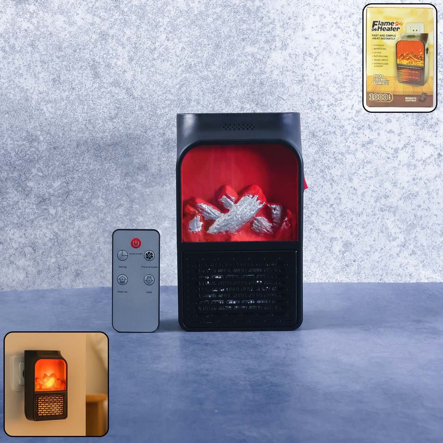 Electric Fireplace Heater � Realistic LED Flame |