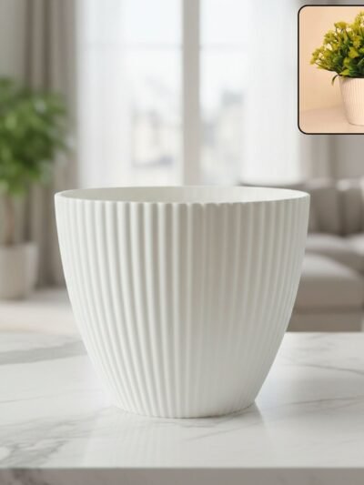 White Ribbed Flower Pot – Stylish Modern Indoor Planter