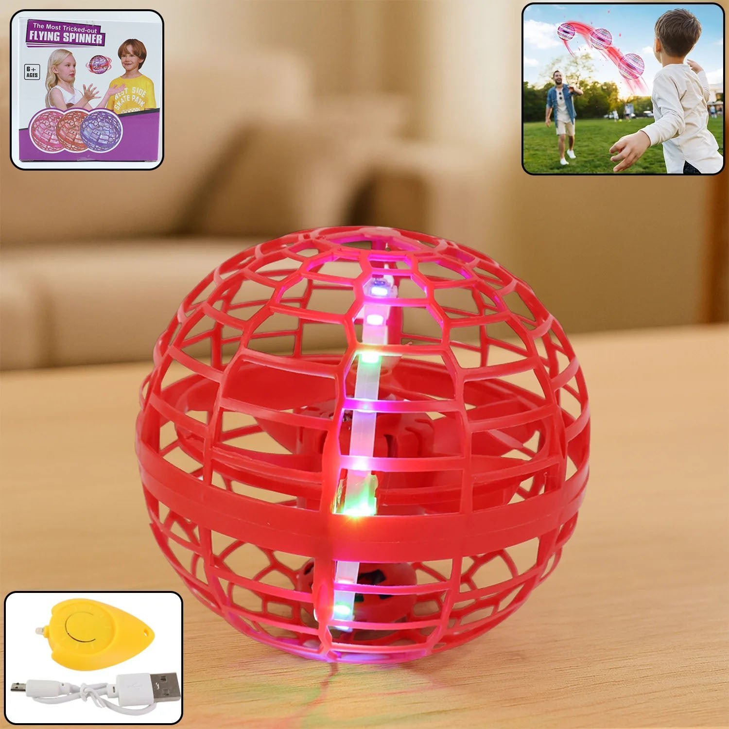 Flying Ball Toy – RGB Lights, 360° Rotation & USB | Spark Tots