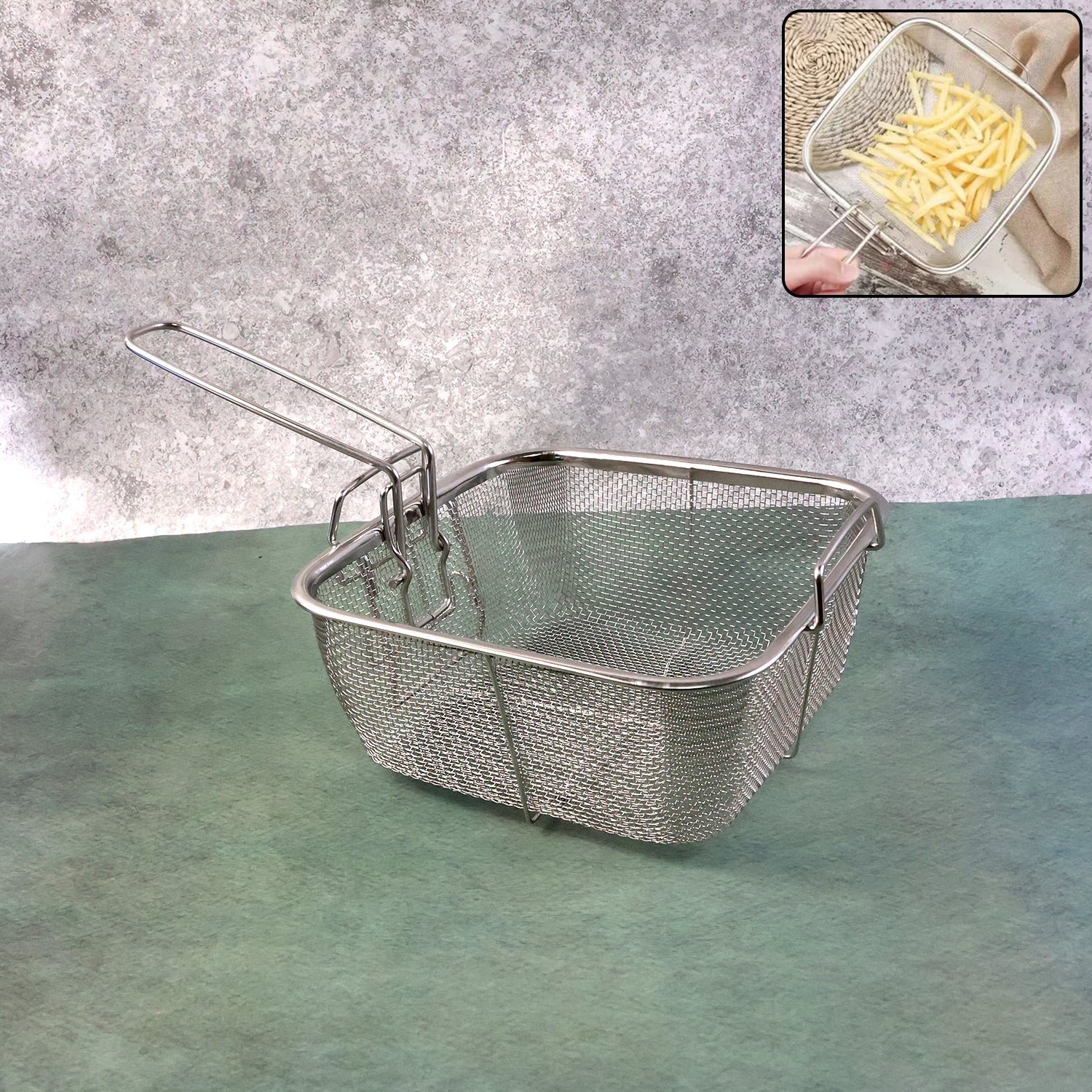 Deep Fryer Basket – Stainless Steel with Long Handle for Safe Frying
