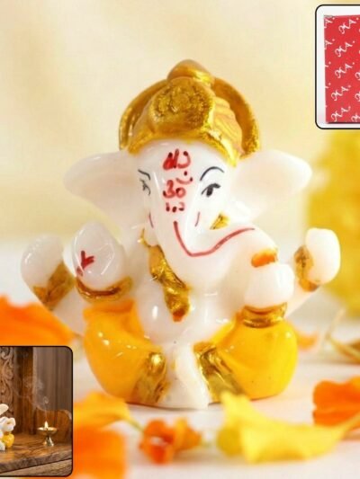 Lord Ganesha Decorative Idol – Mini Murti with Golden Crown