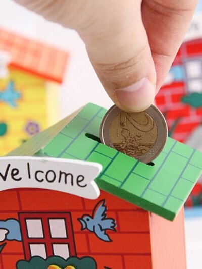 Wooden Piggy Bank – Cute House Shape for Kids | Inventive Play