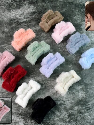 Faux Fur Hair Claw Clips – Soft, Big & Fluffy 12 Pc Set