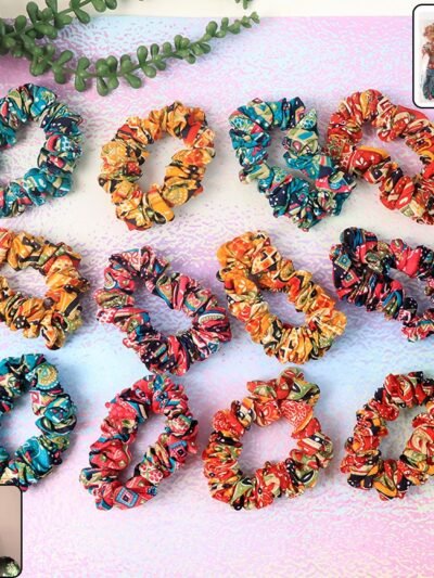 Printed Fabric Hair Scrunchies – Set of 12 Stylish Prints