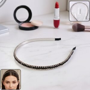 Black Crystal Studded Metal Hair Band – Elegant Party Wear