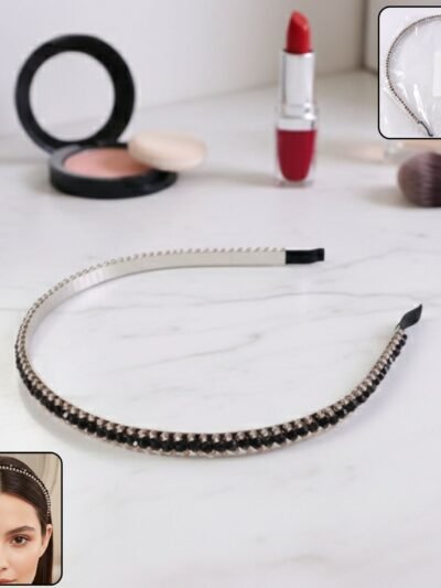 Black Crystal Studded Metal Hair Band – Elegant Party Wear
