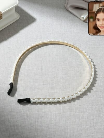 Pearl Beaded Hair Band – Elegant Slim Golden Metal Headband