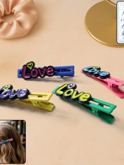 Decorative Hair Clip Set – Stylish Text Design, Pack of 4