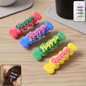 Happy Bone-Shaped Snap Hair Clips – 4 Vibrant Pieces for Girls