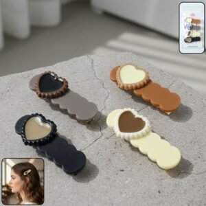 Heart Shape Hair Clips Set – Stylish Lightweight Snap Clips (4 Pc)