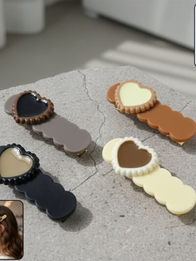 Heart Shape Hair Clips Set – Stylish Lightweight Snap Clips (4 Pc)