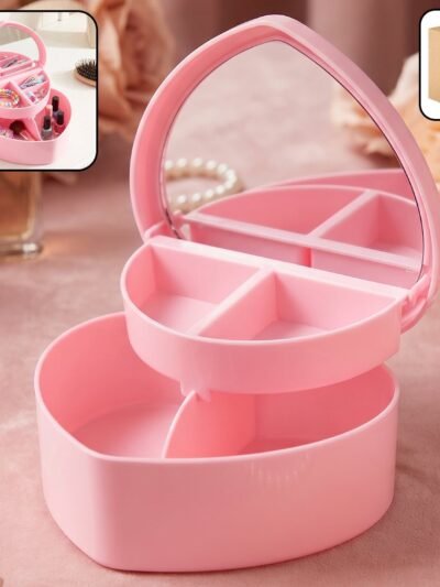 Makeup Storage Box with Mirror � Compact & Multi-Compartment Design