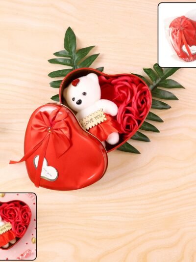 Heart Shape Valentine’s Gift Box with Teddy Bear & Rose | GiftEternal