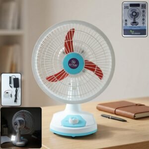 Rechargeable Table Fan – Portable with LED Light & Dual Power
