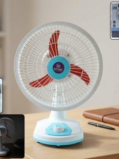 Rechargeable Table Fan – Portable with LED Light & Dual Power