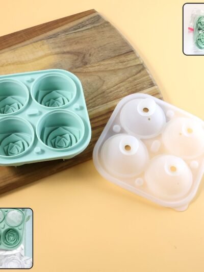 Rose Shape Ice Cube Tray – 4-Grid Silicone Mold with Lid