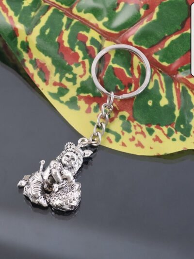 Bal Krishna Makhan Chor Keychain – Premium Silver Finish