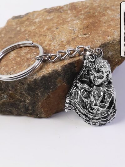 Silver Finish Bal Krishna Metal Keychain – Elegant Devotional Charm