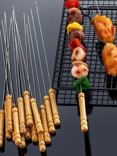 Barbecue Skewers – Stainless Steel & Wooden Handle | Indo Glow
