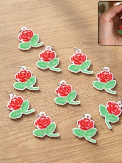 Rose Flower Design Bag Charm Keychain Set – Elegant Floral Accessory