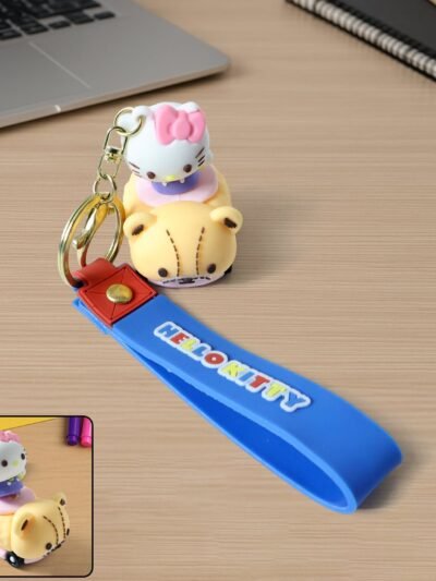 Cartoon Cat Silicone Keychain – Cute Soft Key Holder with Wrist Strap