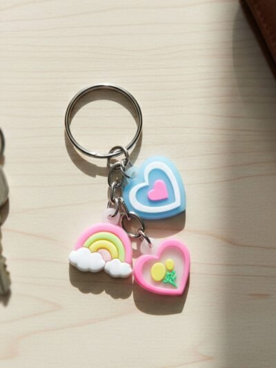 Heart & Rainbow Charm Keychain – Playful Multi-Charm Accessory
