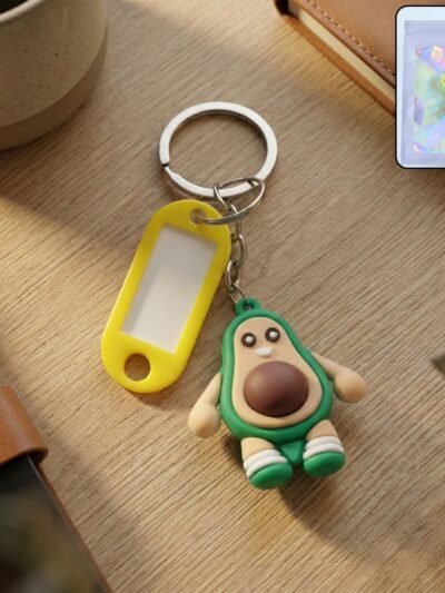 Avocado Cartoon Keychain – Cute Name Tag Holder