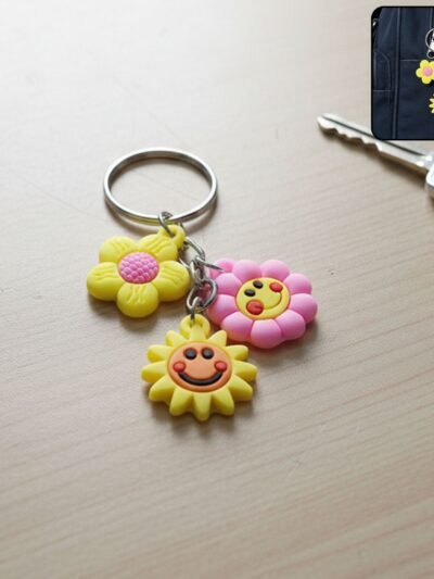 Flower Cartoon Keychain – Colorful Triple Charm for Keys & Bags