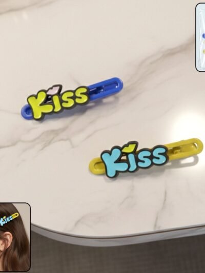 Kiss Text Hair Clip Set – Cute & Playful 2-Piece Snap Clips