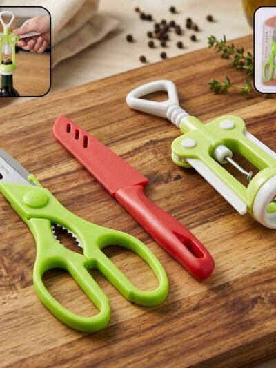 Kitchen Tool Set – 3 Pc Wine Opener, Knife, Scissors | Quickslice