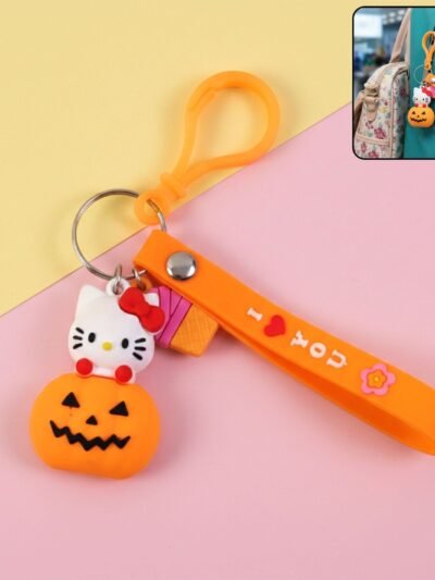 Kitty Pumpkin Keychain – Cute Cartoon Bag Charm Accessory