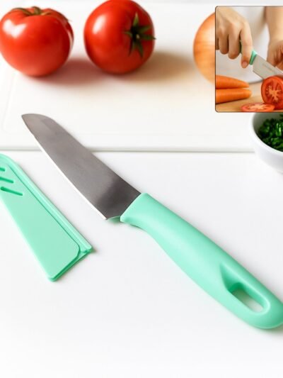 Stainless Steel Kitchen Knife – Ergonomic Soft Grip & Protective Cover
