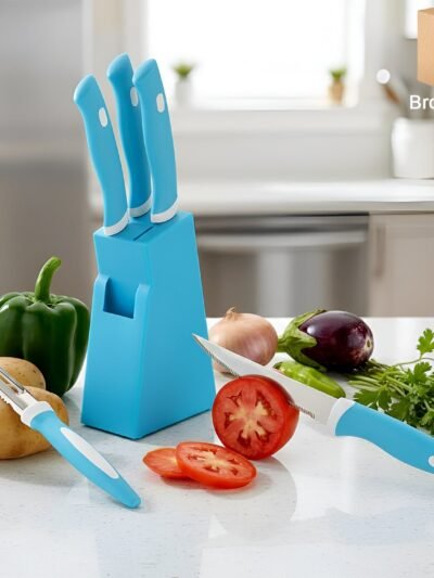 Stainless Steel Knife Set – 6 Pc Kitchen Tools with Stand | Indo Glow