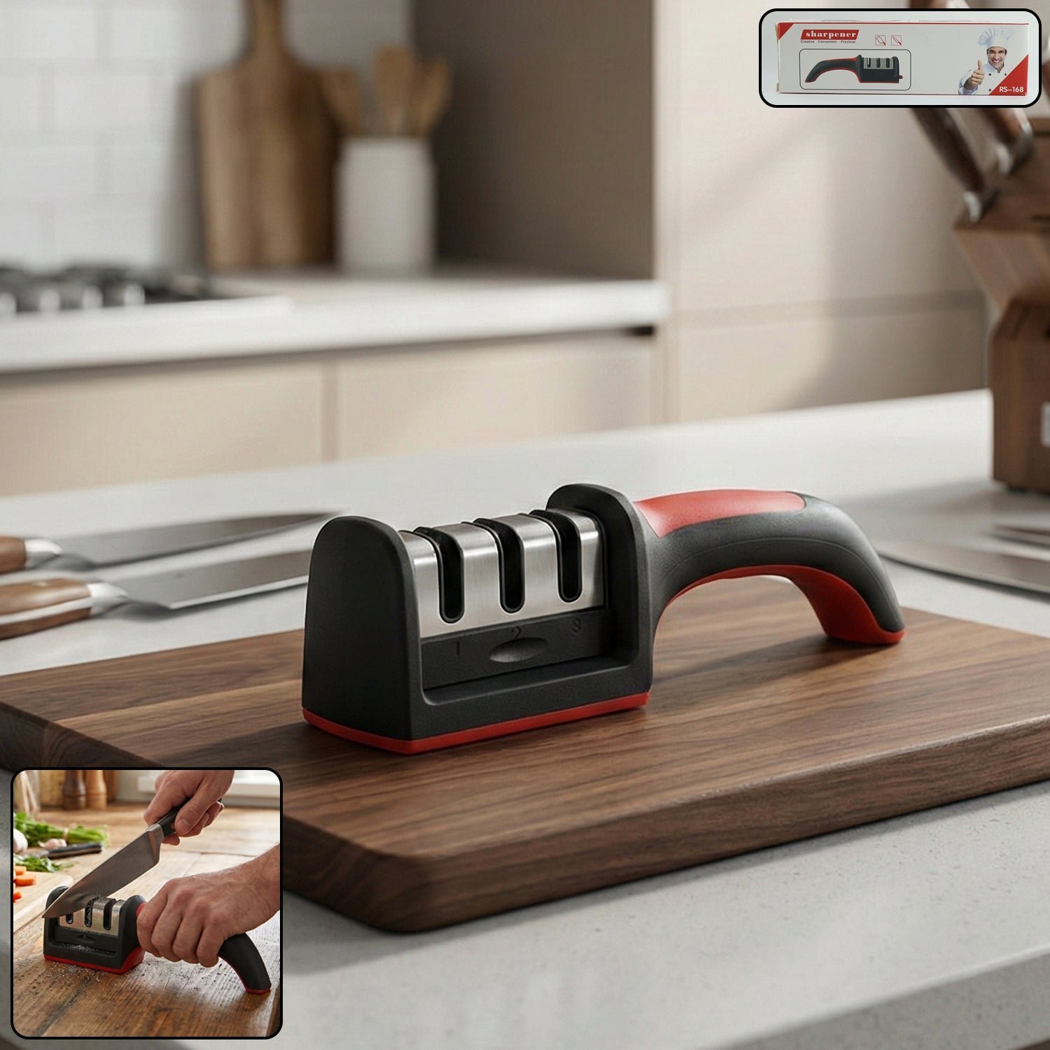 3 Stage Kitchen Knife Sharpener – Ergonomic & Efficient