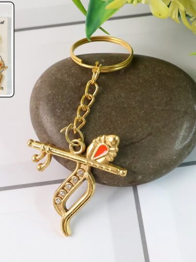 Krishna Metal Keychain – Durable Flute & Peacock Feather Design