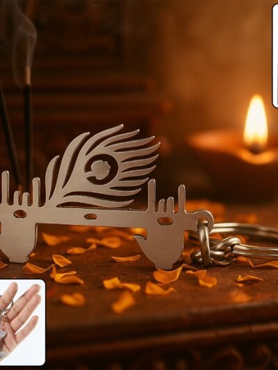 Krishna Flute Keychain – Devotional Metal Keyring for Spirituality