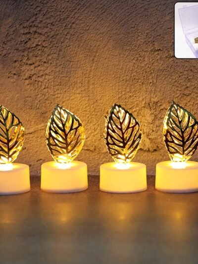 Golden Leaf LED Candles – Set of 4 Flameless Decorative Lights