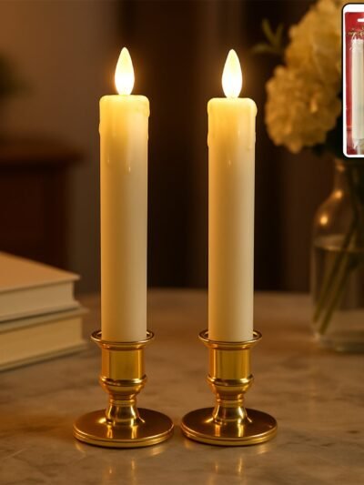 LED Flameless Taper Candles – Set of 2 Realistic Flickering Lights