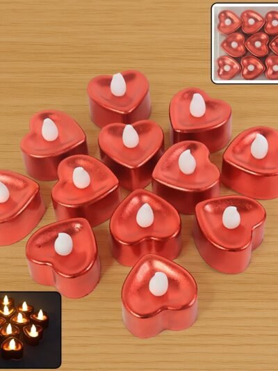 Heart Shaped LED Tea Light Candles – 12 Pc Mix Color Set
